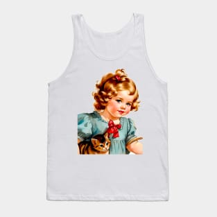 Little girl in a green dress with her beloved brindle kitten Tank Top
